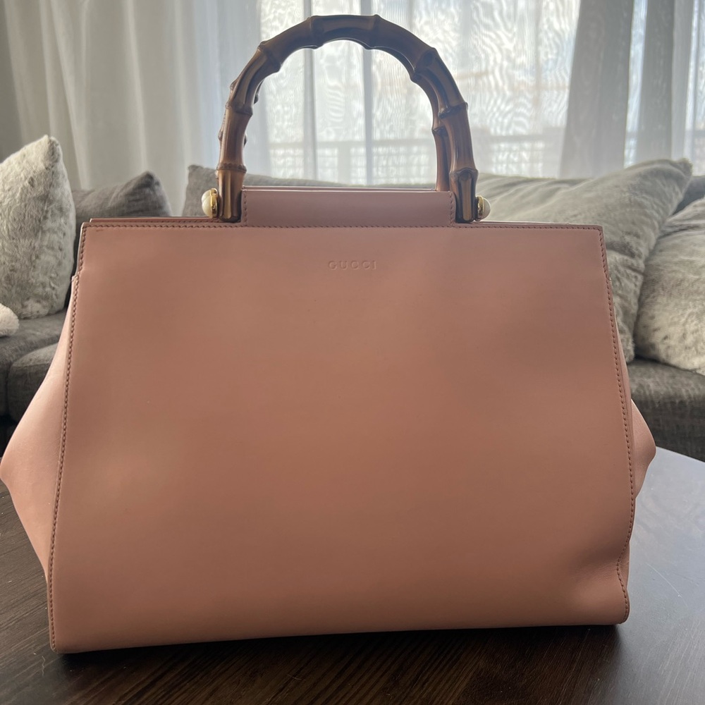 Gucci Pink Leather Satchel with Bamboo Handle